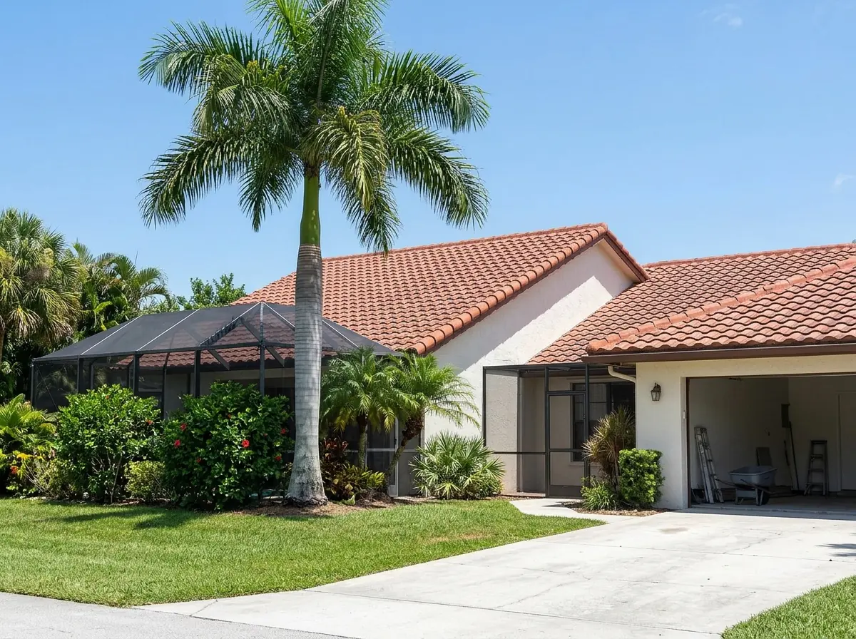 Single-story stucco home with a red one-piece Spanish S-tile roof, each tile's S curve interlocking with the next